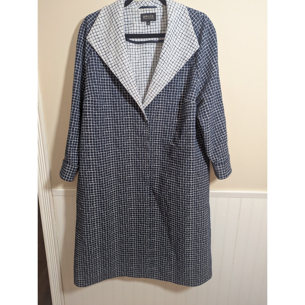Bruce by Bruce Oldfield Grid Coat Women‎ 16 Blue White Longline Jacket